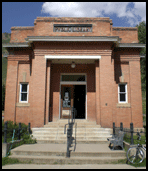 Front steps and entrance to red-brick Silverton Public Library building